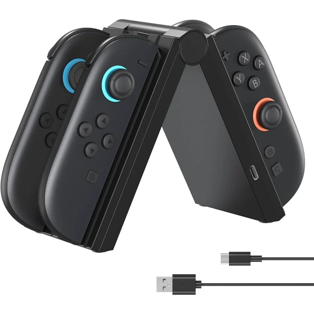 Switch 2 Joy-Con Charging Dock 4-in-1 Foldable Controller Charger Station Black‎